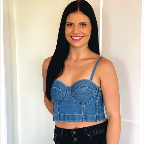 Denim Crop Top Bustier Corset Top Strapless Denim Corset Western Top - Picture 4 of 4
